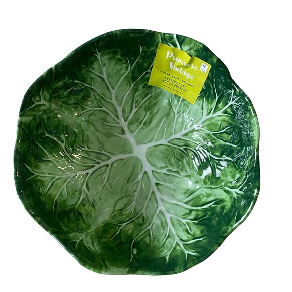 NEW Primrose Vintage Green Cabbage Leaf Melamine Salad Serving Bowl 10" Embossed - Picture 9 of 12
